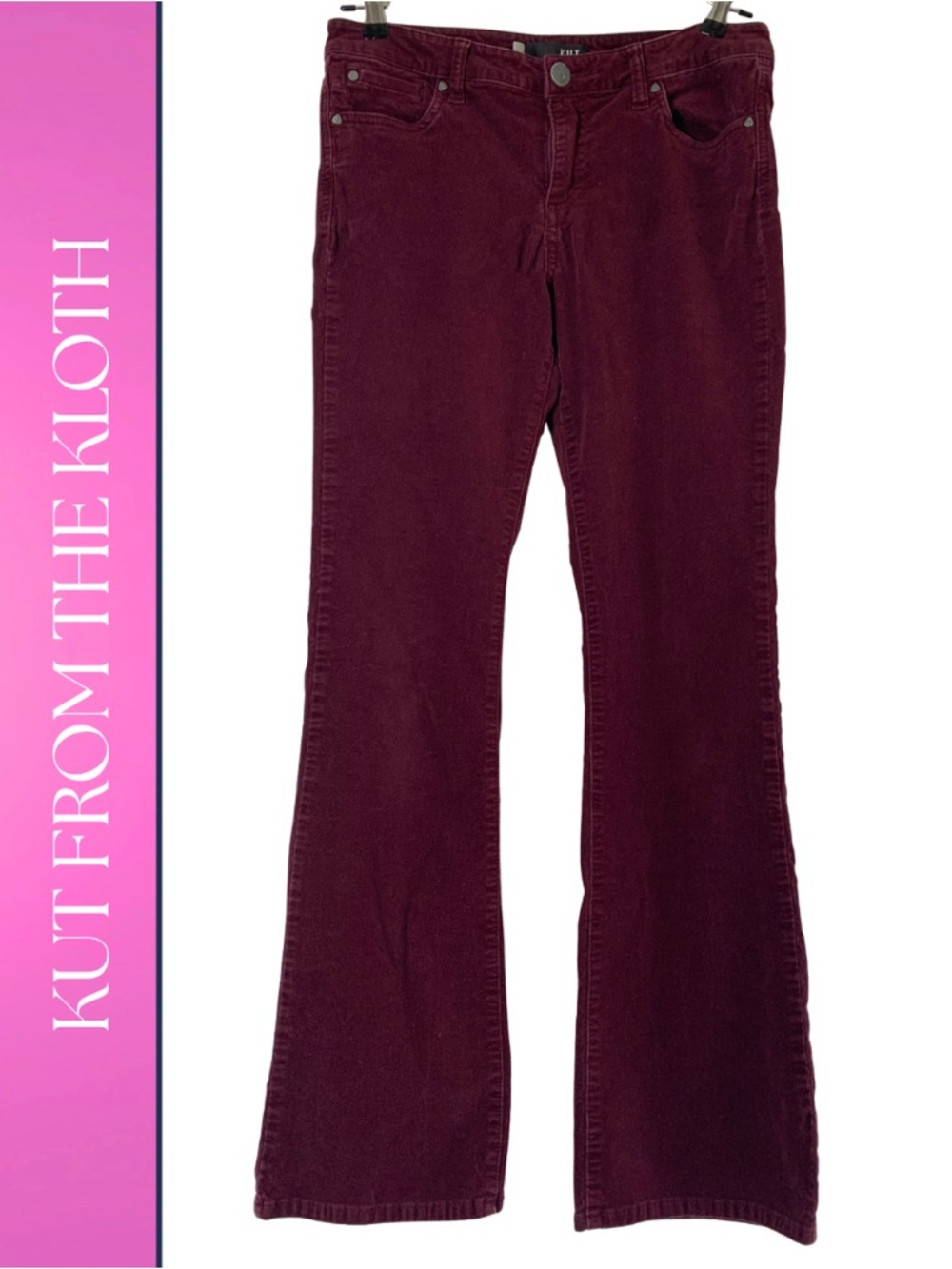 Kut from the Kloth Karen Baby Bootcut Corduroy Flare Jeans Burgundy Women’s 8
